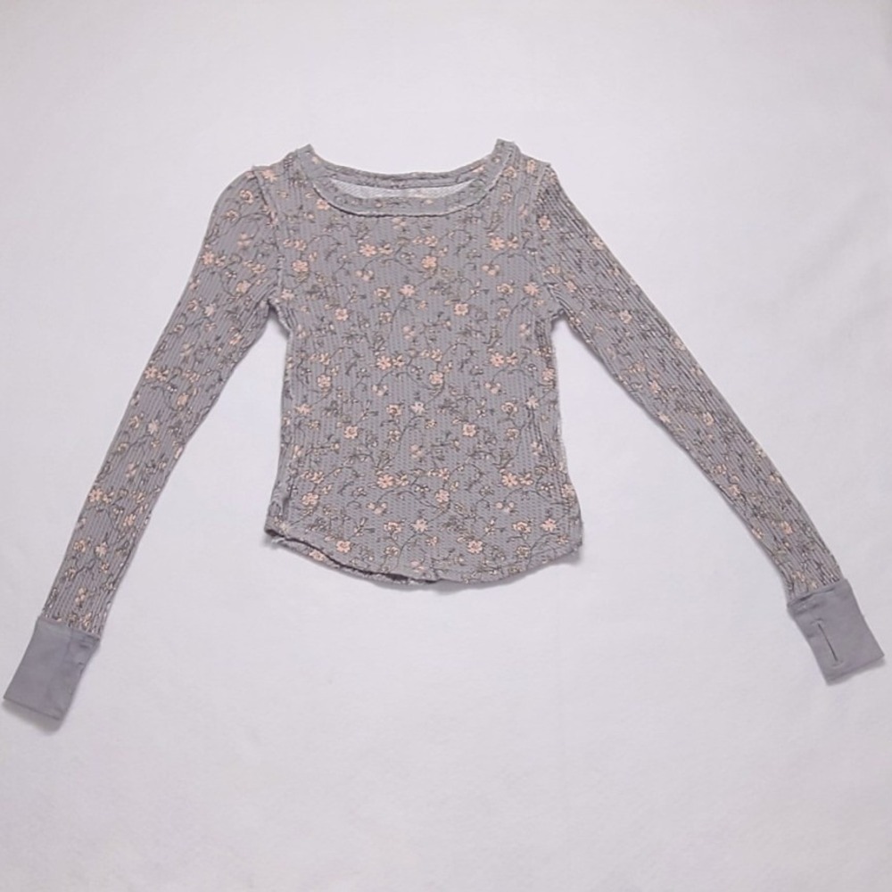 We The Free Free People Pretty Little Thermal Top Gray Pink XS